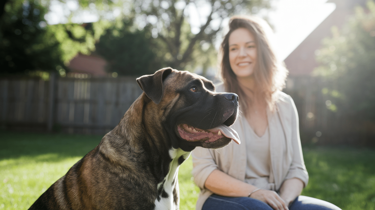 A Loyal Companion: Cane Corso Relaxing with Its Owner
