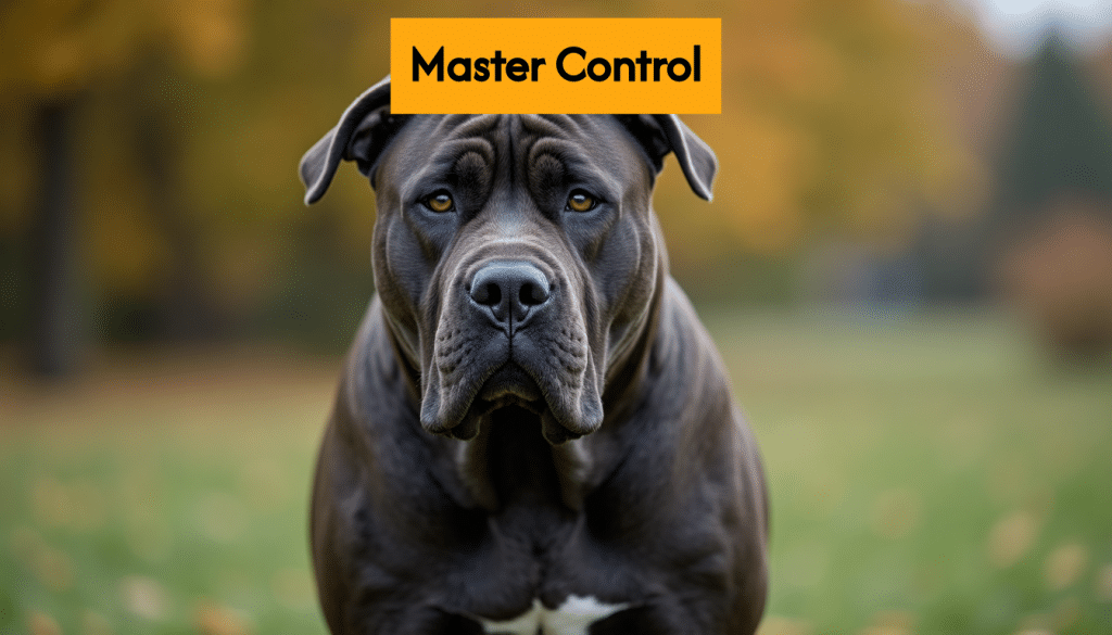 Focused Cane Corso dog ready for training.