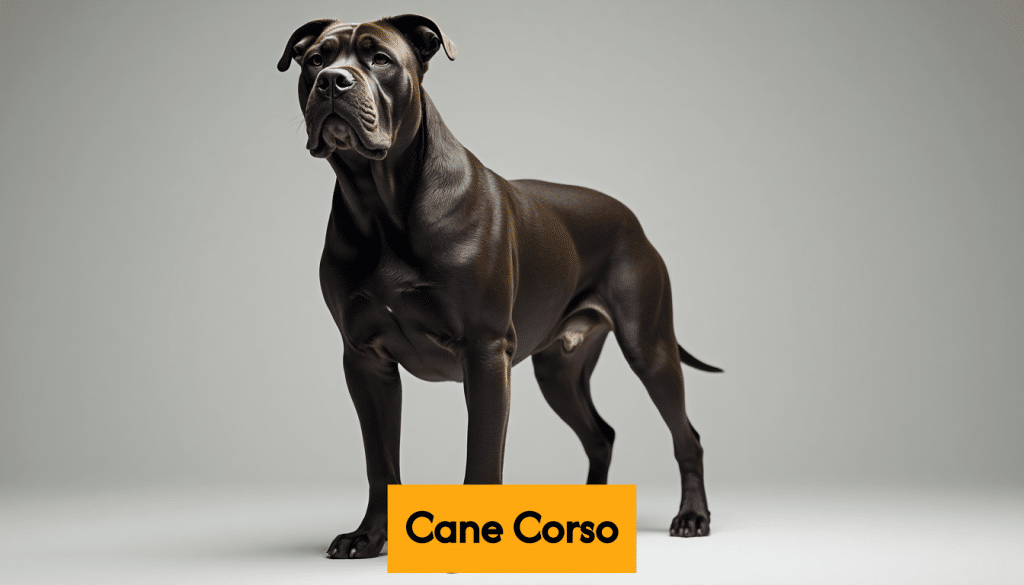 Large, alert Cane Corso dog standing.
