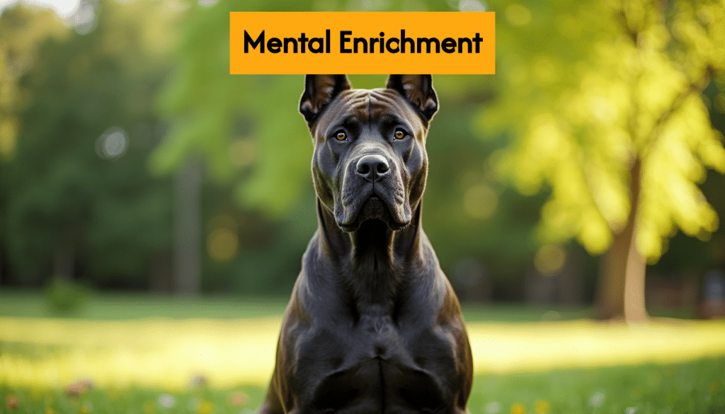 Cane Corso sitting outdoors alertly