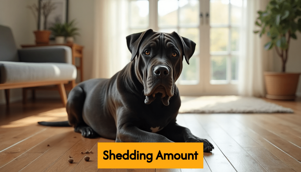 Cane Corso with shedding fur on floor