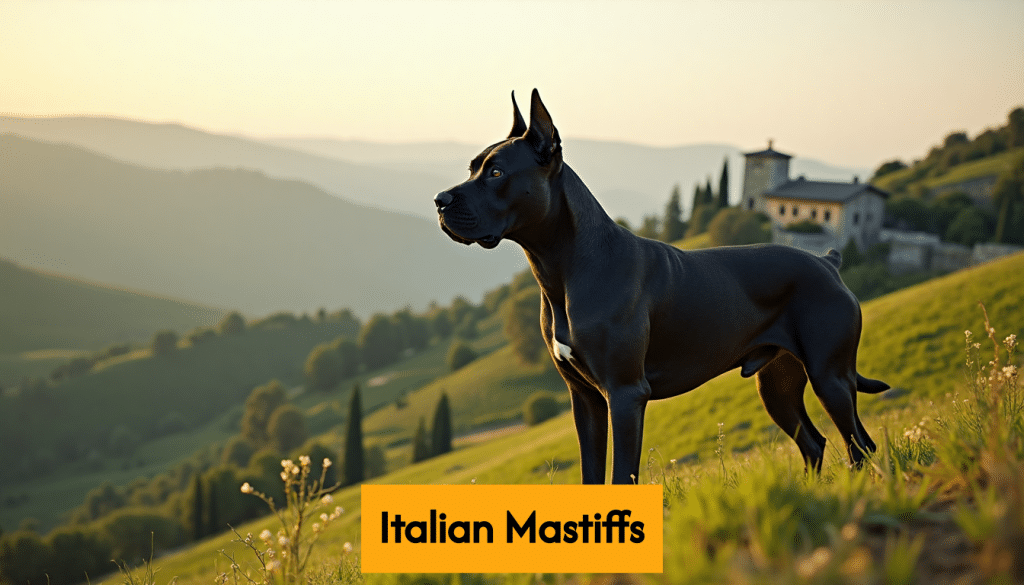 Cane Corso on Italian countryside hill