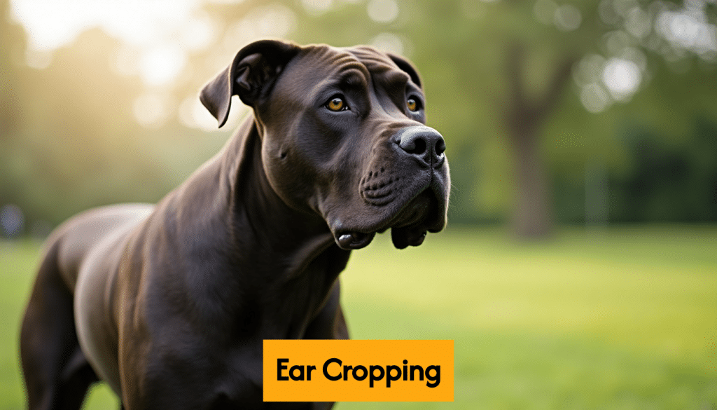 Cane Corso with cropped ears in a field