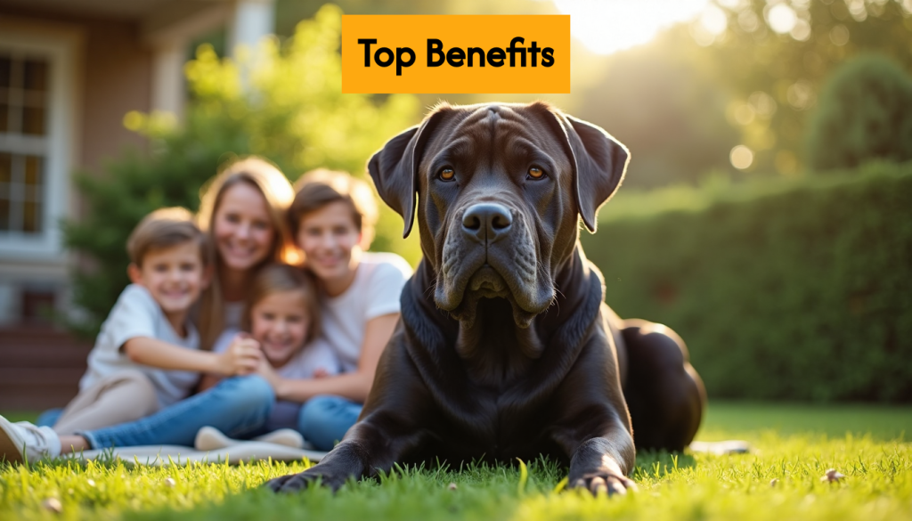 Cane Corso with family in backyard