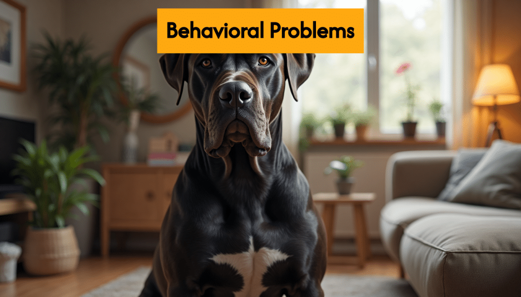 Alert Cane Corso sitting in a living room