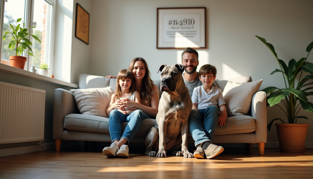 Cane Corso and family together in living room