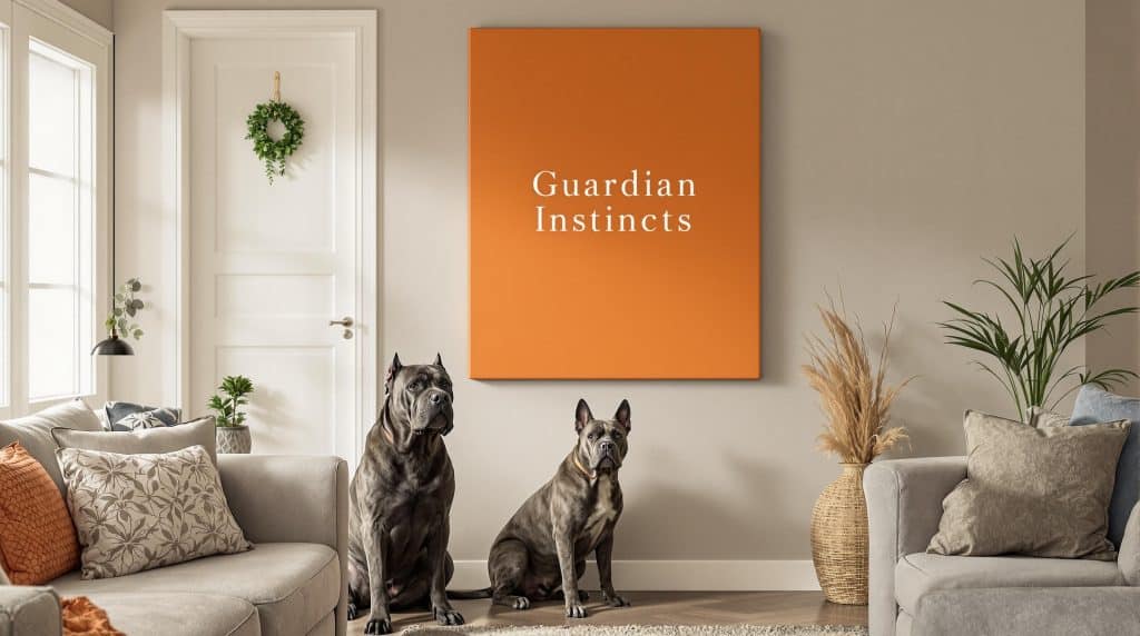 Cane Corso watches over family in a cozy living room