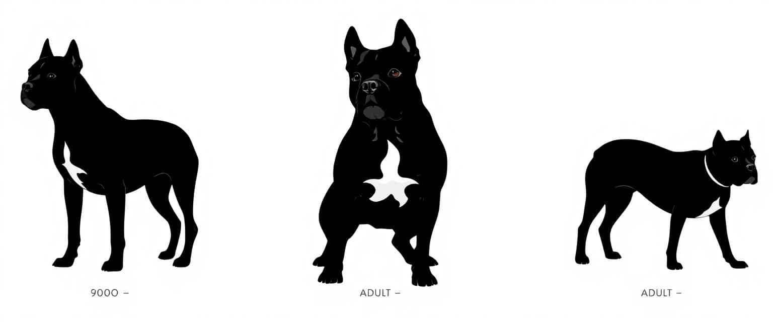 Minimalist Cane Corso silhouettes with age and weight chart