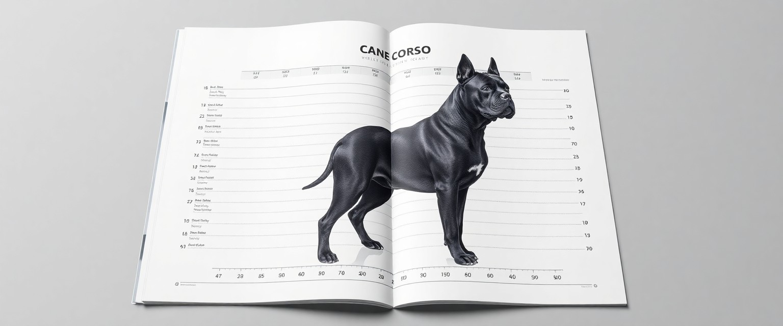 Scientific magazine page with Cane Corso weight chart and data visualization